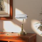 Candeeiro de Mesa Banqueiro Candeeiro de Mesa Vintage E27 com Ecrã Orientável a 45° Interruptor Basculante para Casa Escritório Biblioteca 26,8x22x39,5 cm Branco — foto 7