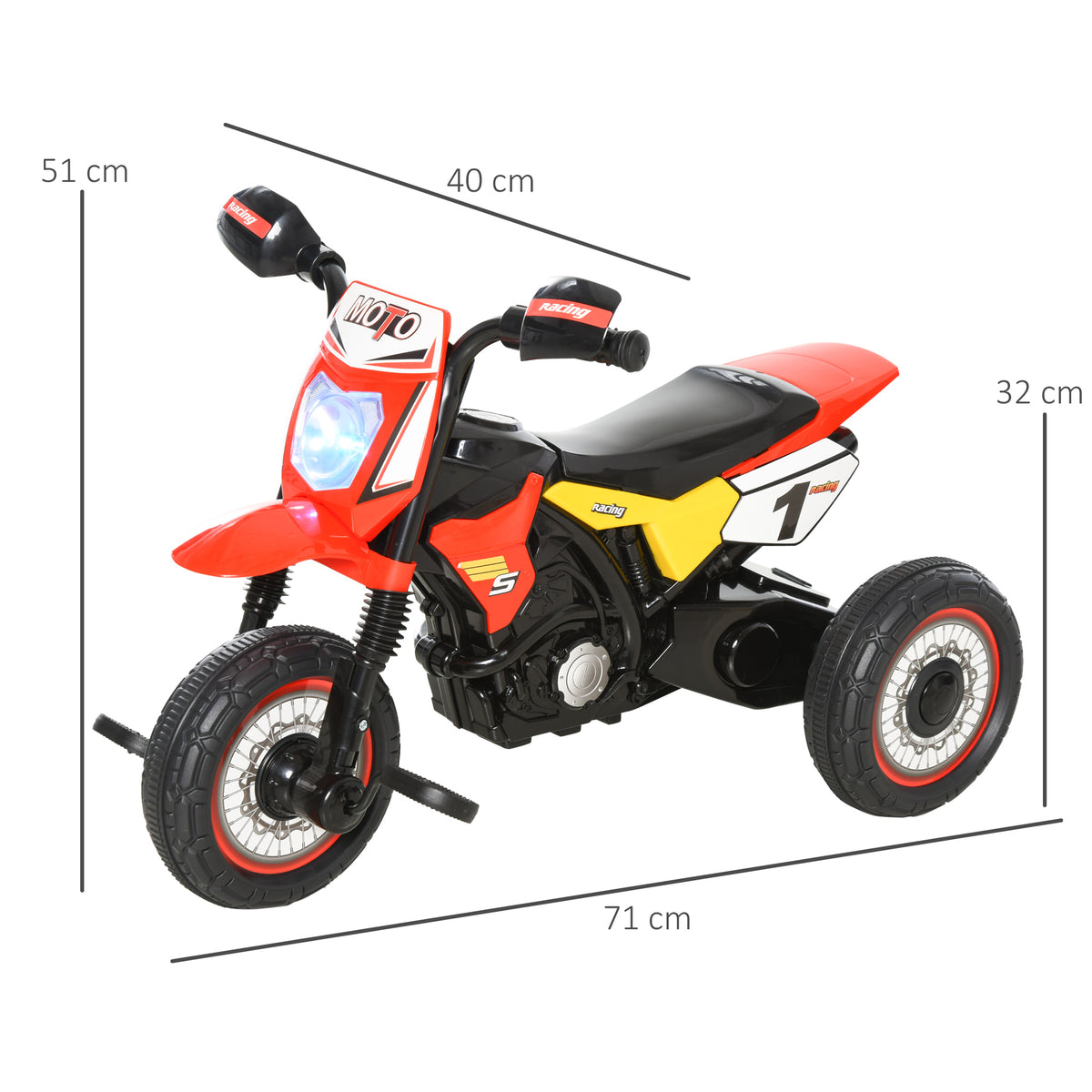 Mota para Crianças acima de 18 Meses Mota a Pedais para Crianças com 3 Rodas Luzes e Sons Realistas 71x40x51 cm Vermelho — foto 3