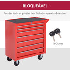 Carrinho de Ferramentas com 7 Gavetas, Carrinho de Oficina com Fechadura, Pega, 2 Rodas com Travão, para Garagem, Casa, Vermelho — foto 7