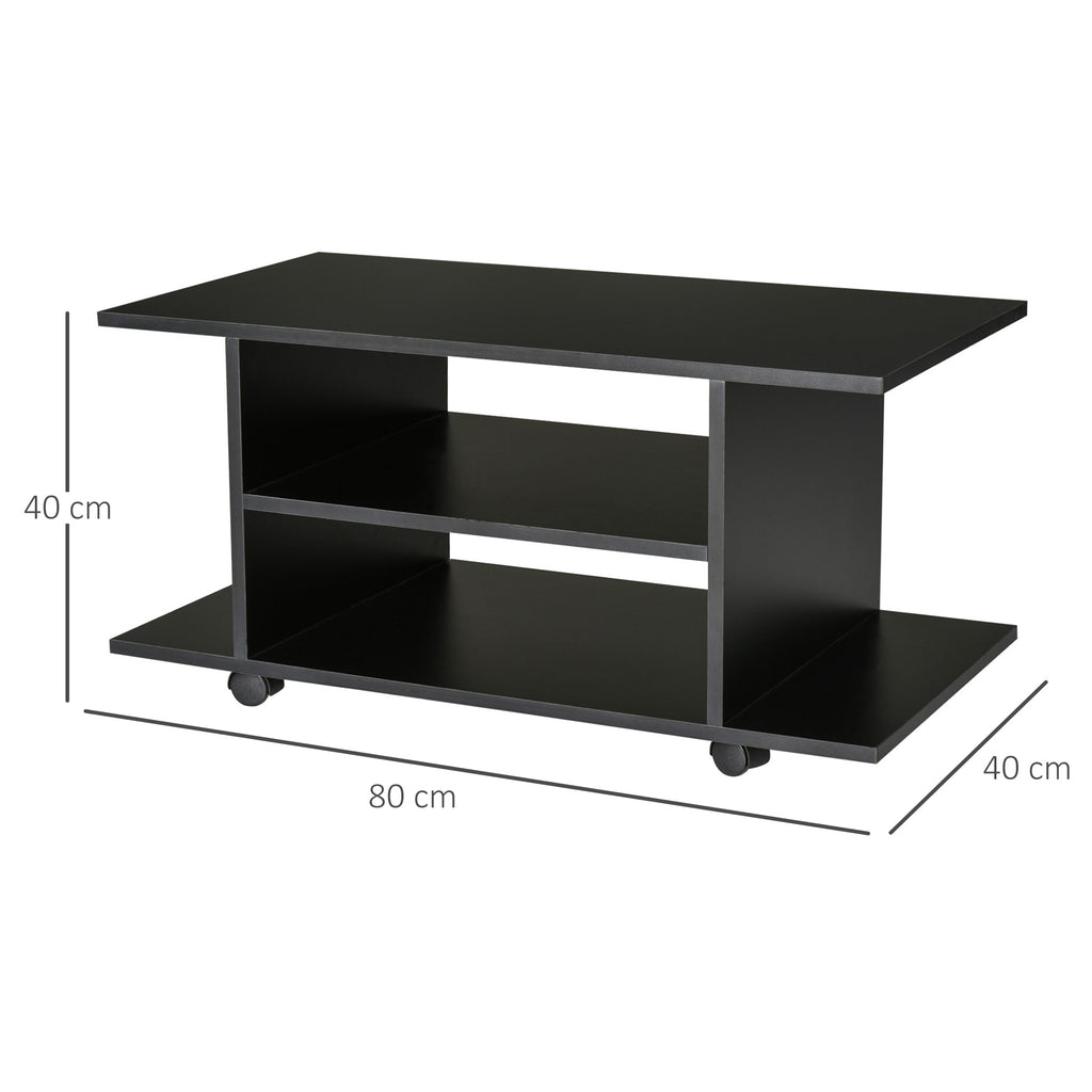 Móvel para TV para Televisores de até 42 Polegadas Móvel de TV com Prateleiras e Rodas com Travão 80x40x40cm Preto — foto 3