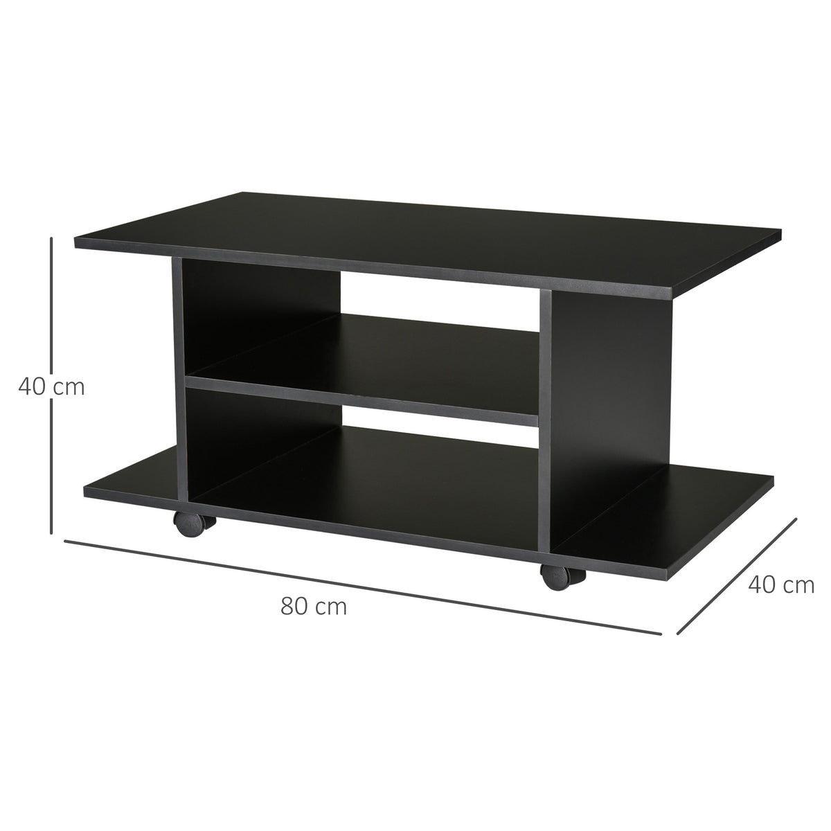 Móvel para TV para Televisores de até 42 Polegadas Móvel de TV com Prateleiras e Rodas com Travão 80x40x40cm Preto — foto 3