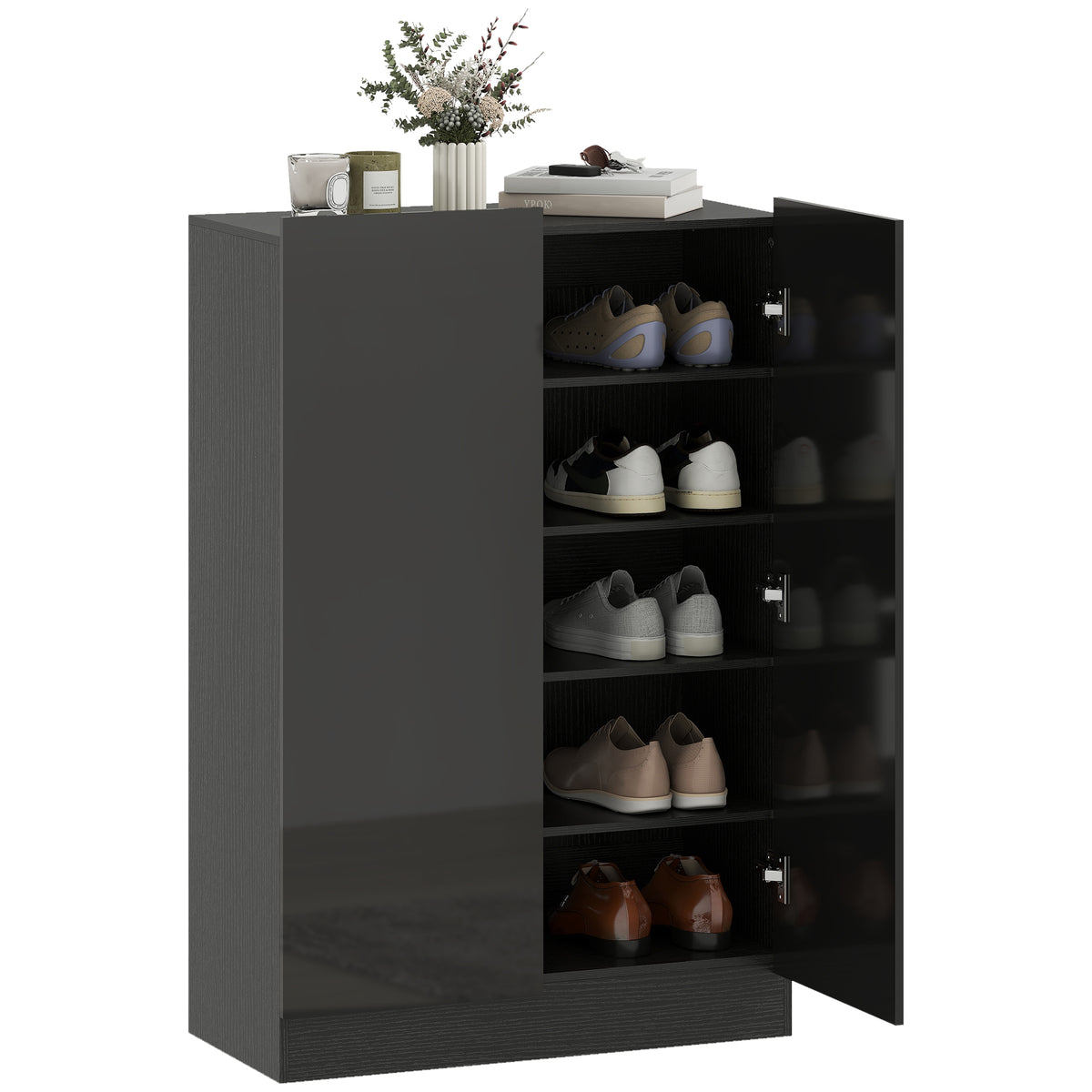 Sapateira de 2 Portas com Fecho Suave Sapateira para Entrada com Prateleiras Ajustáveis Orifícios de Ventilação para 20 Pares de Sapatos 72x34,5x103 cm Preto — foto 1