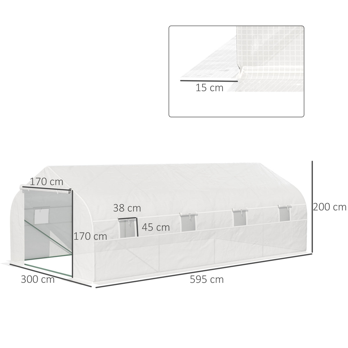 Estufa Tipo Túnel de Jardim 600x300x200cm para Cultivo de Plantas Verduras com 8 Janelas e Porta Enroláveis com Zíper Aço Branco — foto 3