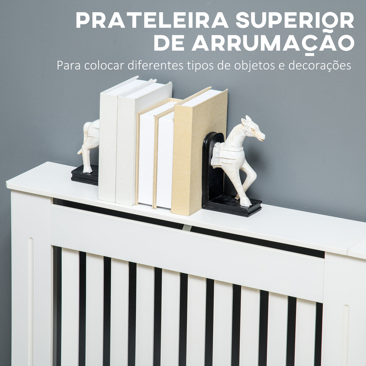 Cobertura Radiador com Desenho Moderno de MDF com Prateleira Superior para Sala de Estar Dormitório Escritório 172x19x81 cm Branco — foto 5
