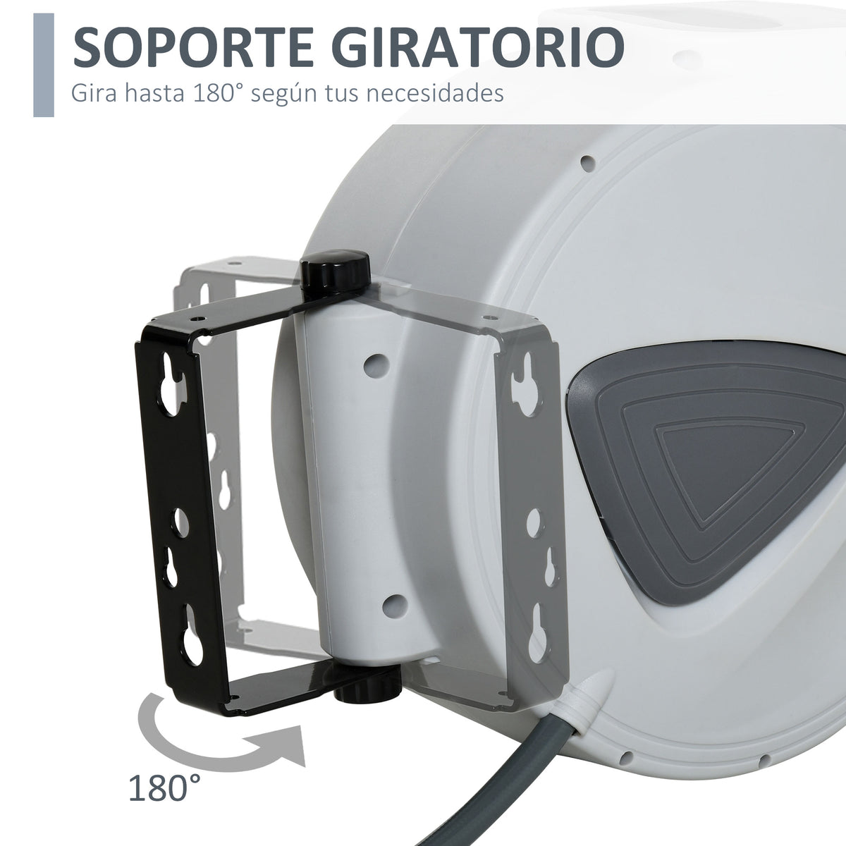 Carretel de Mangueira de Ar Comprimido Automático de 15m Conector de 1/4'' BSP com Suporte para Parede Giratório 180° Diámetro Interno 3/8'' (9,5x15 mm) Cinza — foto 5