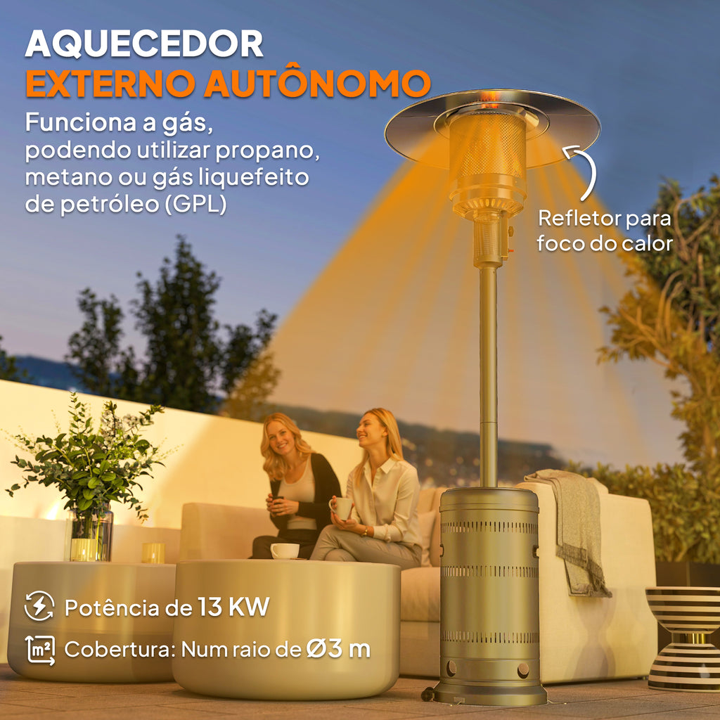 Aquecedor a Gás Butano 13 KW Aquecedor de Exterior a Gás Portátil com Temperatura Ajustável Proteção Contra Tombos Ignição Piezoelétrica e Rodas Adequado para Butano e Propano 82x82x222 cm Cinzento — foto 4