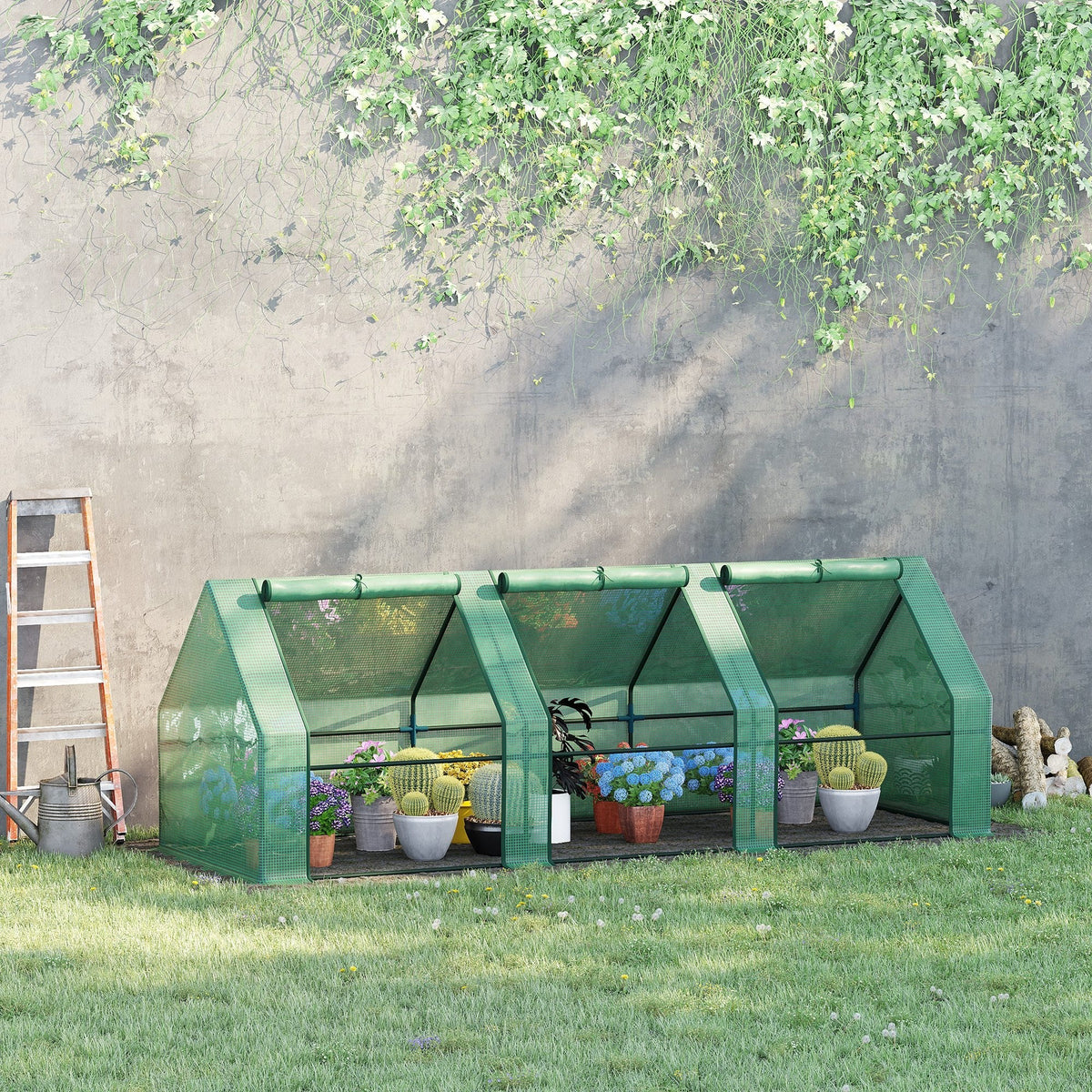 Estufa de Jardim Terraço 270x90x90 cm Tipo Casa Tubo de Aço com 3 Janelas Estufa Pequena para Cultivo de Plantas Verde — foto 2
