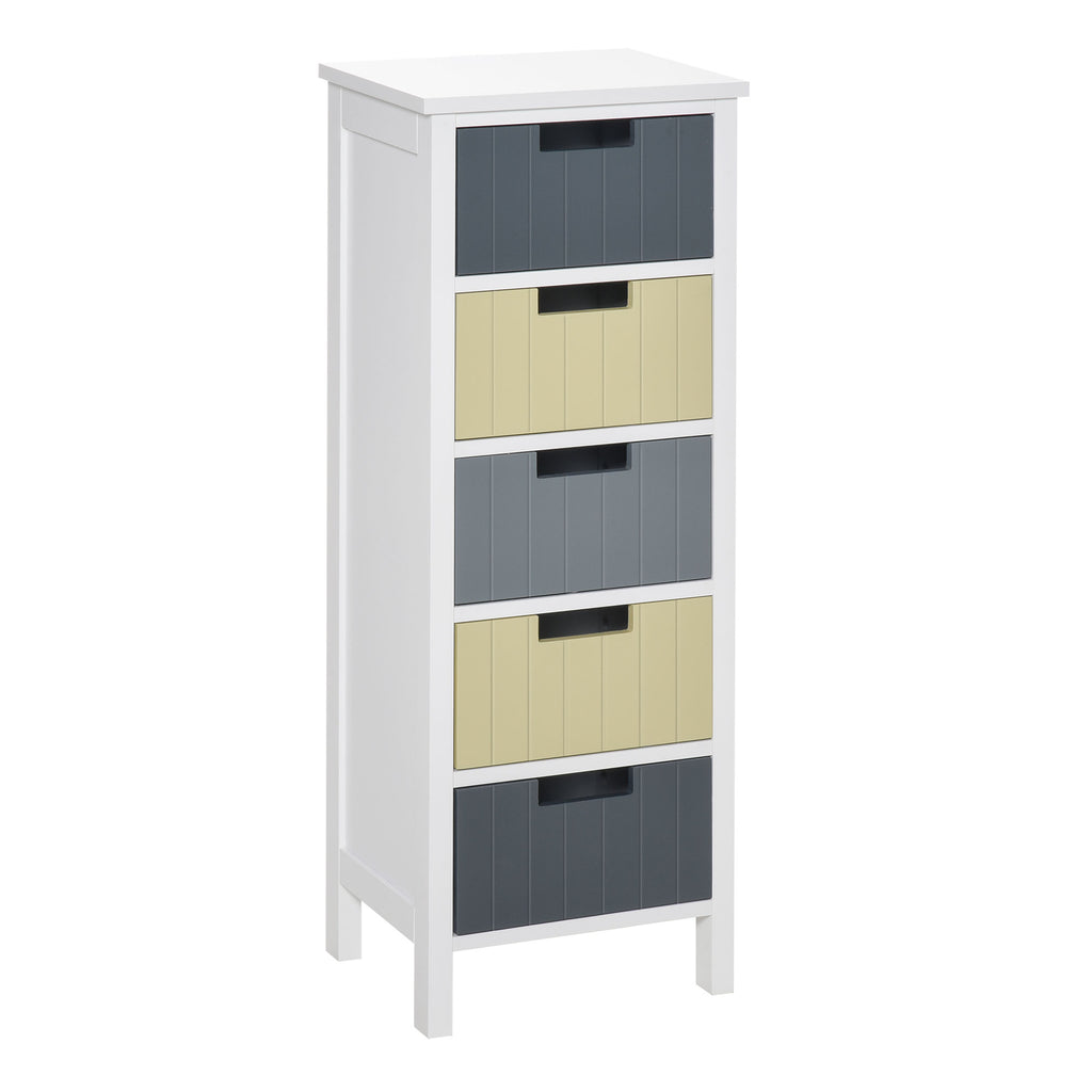 Cómoda de Madeira com 5 Gavetas Cómoda Auxiliar de Armazenamento com Pés Elevados Estilo Moderno para Dormitório Sala de Estar Casa de Banho 35x28x90,5cm Multicor — foto 1