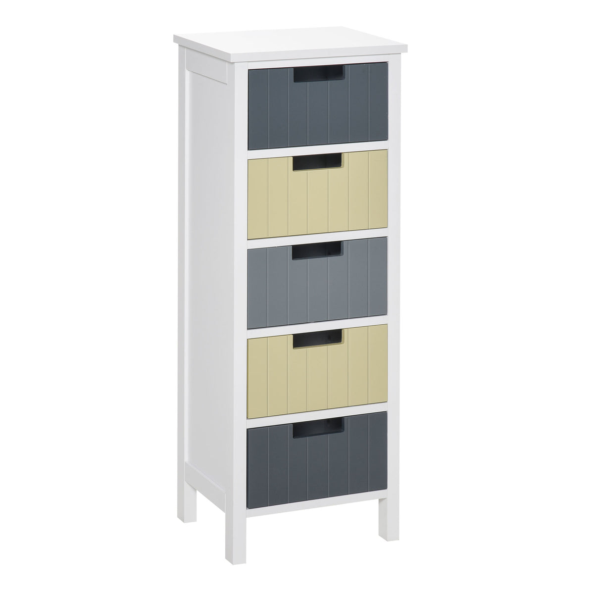Cómoda de Madeira com 5 Gavetas Cómoda Auxiliar de Armazenamento com Pés Elevados Estilo Moderno para Dormitório Sala de Estar Casa de Banho 35x28x90,5cm Multicor — foto 1