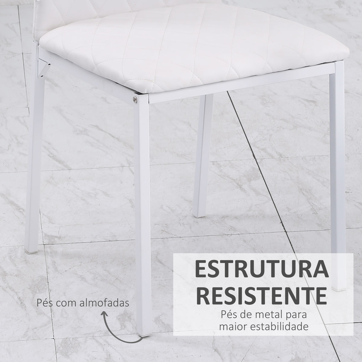 Conjunto de 4 Cadeiras de Sala de Jantar Estofadas com Pés de Metal Cadeiras Modernas para Cozinha Carga Máxima 41x50x91cm Branco — foto 4