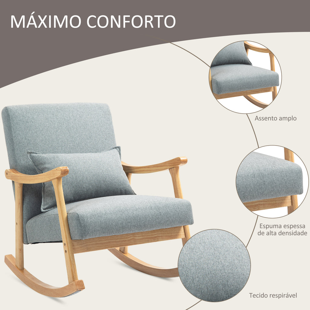 Poltrona Baloiço Moderna Poltrona de Amamentação com Almofada Lombar Encosto Amplo e Base de Madeira Carga 120 kg Poltrona Baloiço para Sala de Estar Dormitório 65x87x84 cm Cinza Claro — foto 5