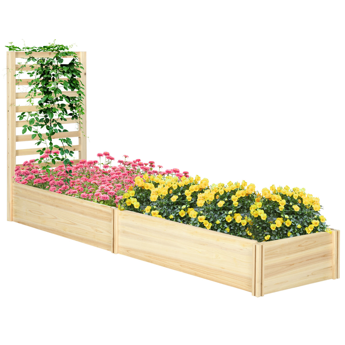 Floreira de Exterior Floreira de Madeira com Treliça para Plantas Trepadeiras e 2 Caixas de Cultivo para Pátio Varanda 230x60x110 cm Madeira — foto 1