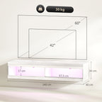 Móvel de TV Suspenso com Luzes LED Controlo Remoto Compartimentos Orifício Passa-Cabos para Televisão 55-60 Polegadas 140x40x30 cm Branco Brilhante — foto 3