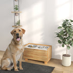Comedouro para Cães Elevado com Sistema de Alimentação Lento Amovível e Espaço de Arrumação Comedouro com 2 Tigelas de 2L de Aço Inoxidável para Cães Grandes 60x30x35,5 cm Madeira — foto 2