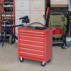 Carrinho de Ferramentas com 7 Gavetas, Carrinho de Oficina com Fechadura, Pega, 2 Rodas com Travão, para Garagem, Casa, Vermelho — foto 2
