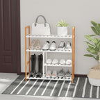 Sapateira multiuso com 4 níveis Máximo 11 pares com compartimento para botas altas Prateleira para sapatos Madeira maciça de pinho 68x26x78 cm Branco — foto 2