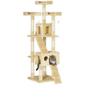 Arranhador para Gatos Grande 49x49x173 cm com Múltiplos Níveis Cavernas Brinquedos Suspensos Centro de Atividades de Sisal Bege — foto 1