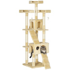 Arranhador para Gatos Grande 49x49x173 cm com Múltiplos Níveis Cavernas Brinquedos Suspensos Centro de Atividades de Sisal Bege — foto 1