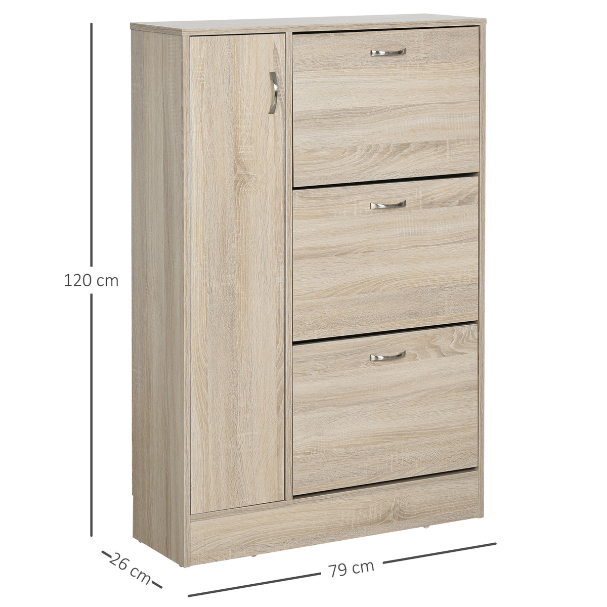 Sapateira com 3 Portas para até 12 Pares de Sapatos Móvel de Entrada com Armário Lateral e Compartimento para Sapatos com Prateleira Ajustável em até 2 Níveis 79x26x120cm Madeira — foto 3