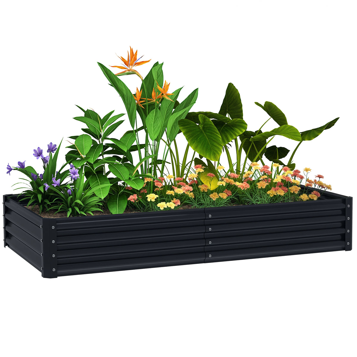 Caixa de Plantio de Aço Galvanizado Horta para Cultivar Plantas Flores Ervas Floreira Grande de Exterior Retangular com Fundo Aberto 180x90x30 cm Cinzento Escuro — foto 1