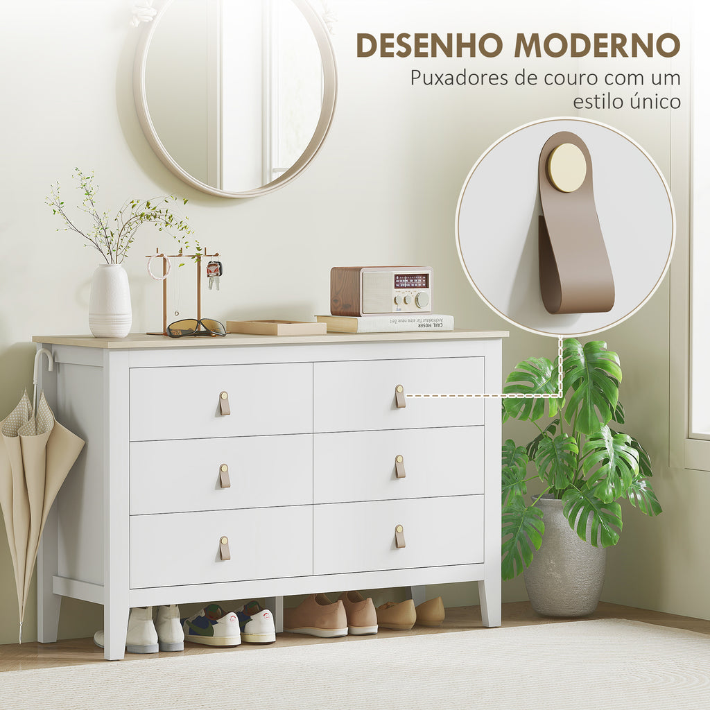 Cómoda de 6 Gavetas Cómoda para Dormitório com Puxadores de PU Cómoda para Sala de Estar Corredor 120x40x78 cm Branco — foto 5