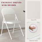 Conjunto de 2 Cadeiras Dobráveis Cadeiras Dobráveis com Encosto e Estrutura de Aço para Sala de Estar Escritório Estúdio 45x46x78 cm Branco — foto 4
