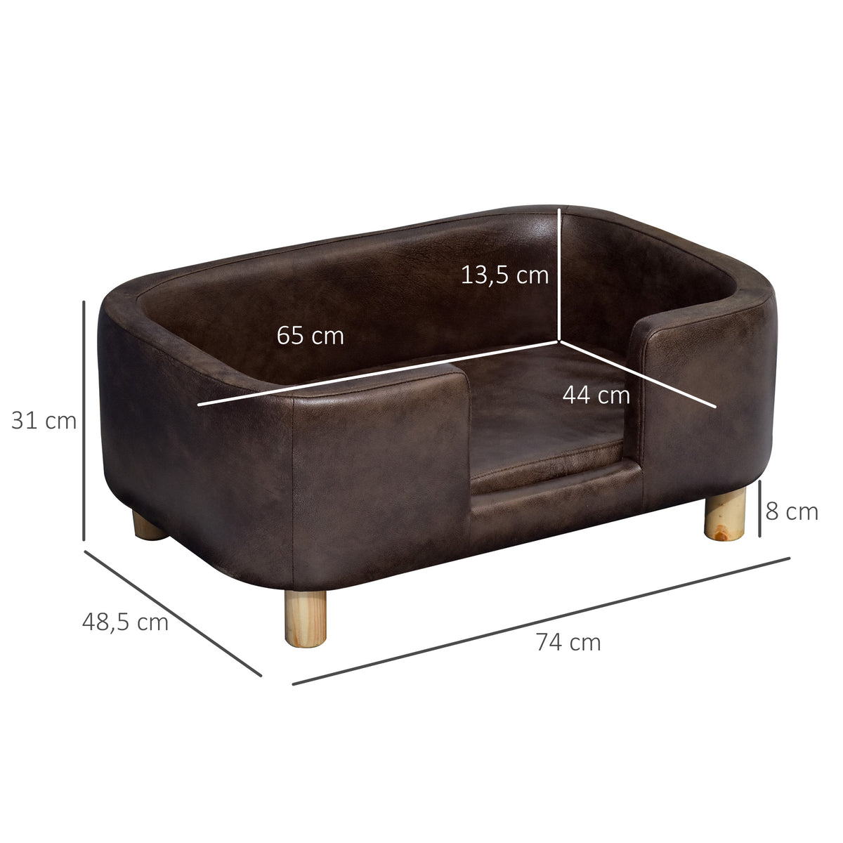 Sofá para Animais de Estimação Sofá para Cães Pequenos e Médios com Assento Acolchoado 74x48,5x31 cm Marrom — foto 3