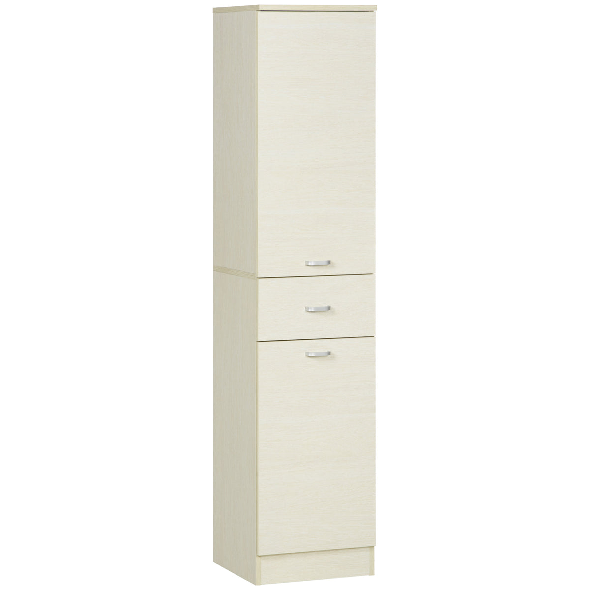 Armário Casa de Banho com 1 Gaveta 2 Armários e Prateleira Interior com Altura Ajustável Móvel Auxiliar para Cozinha Sala de Estar Anti-Rolamento 34x34x150cm Madeira — foto 1
