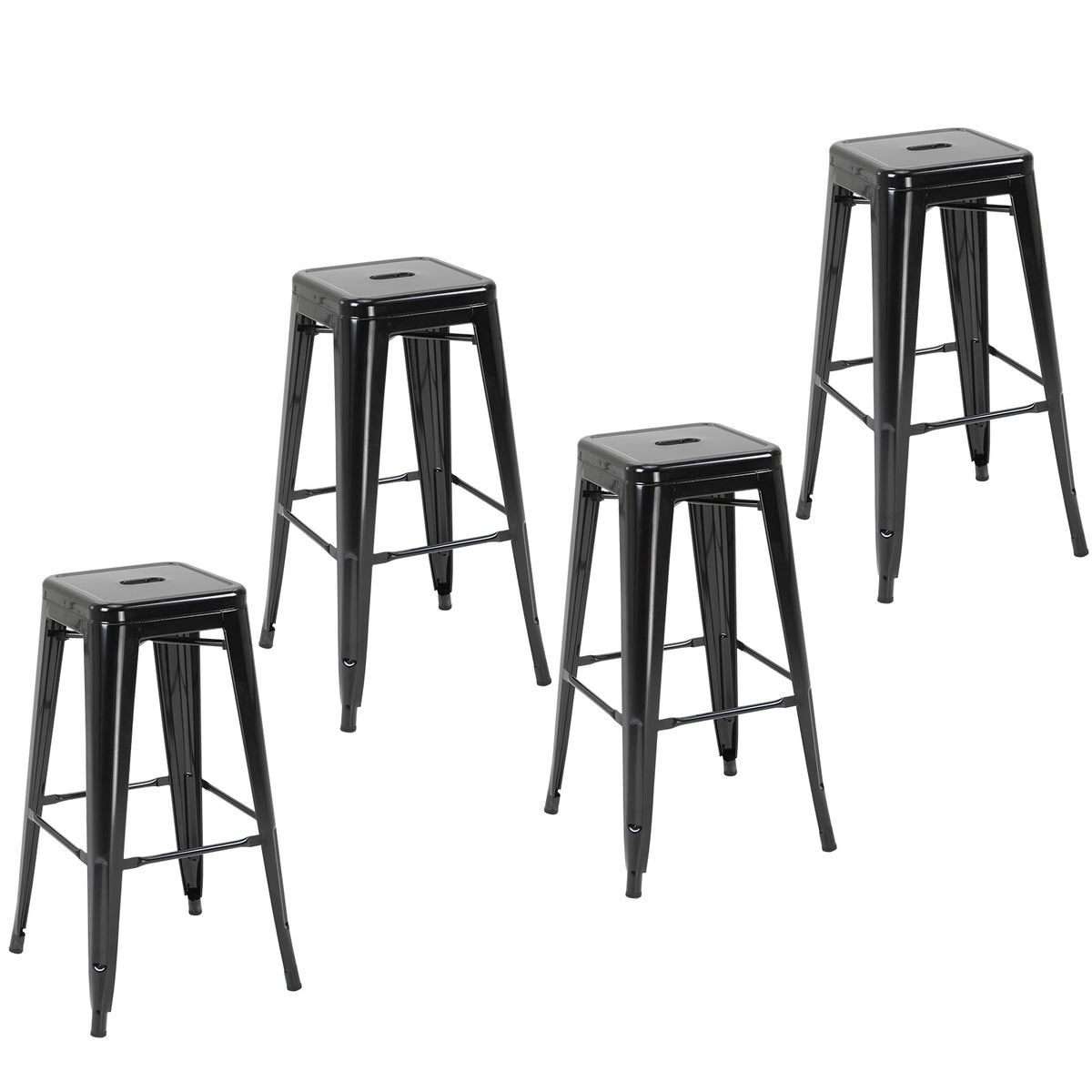 Conjunto de 4 Bancos de Bar Empilháveis Estilo Industrial com Apoios para Pés, Adequados para Interiores e Exteriores 43x43x76 cm Carga até 120 kg Cor Preto — foto 1