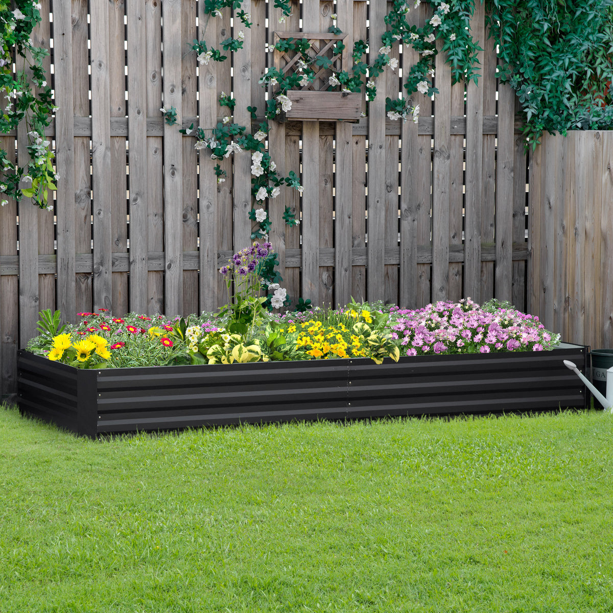 Floreira Grande para Exterior Retangular em Aço Galvanizado, Horta Urbana para Plantas, Canteiro Grande com Base Aberta, Resistente às Intempéries, 241x90,5x30 cm, Cinzento — foto 2
