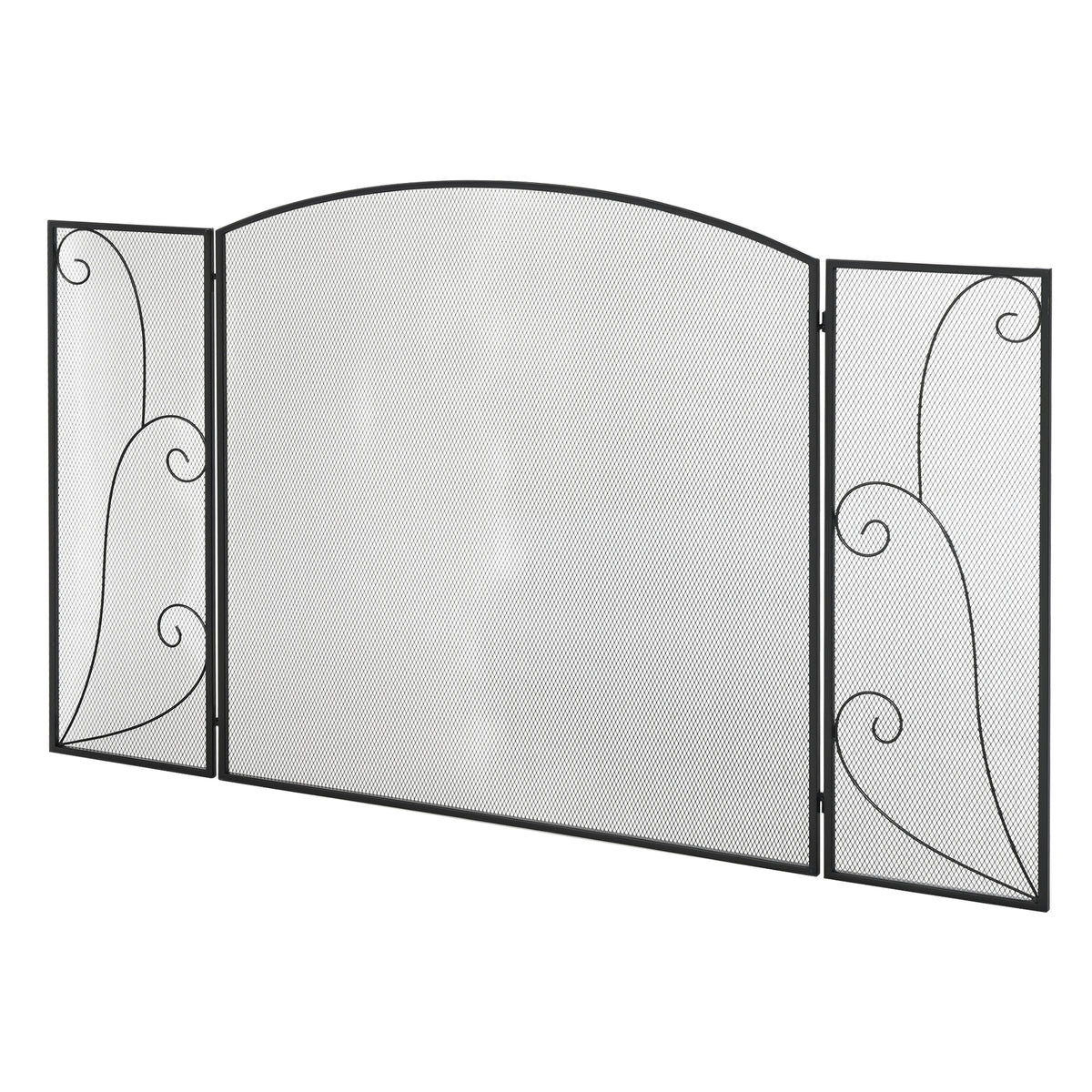 Frente para Lareira de 3 Painéis Frente para Lareira Dobrável com Dobradiças Estrutura Metálica Malha Decorativa 132,5x76,5cm Preto — foto 1