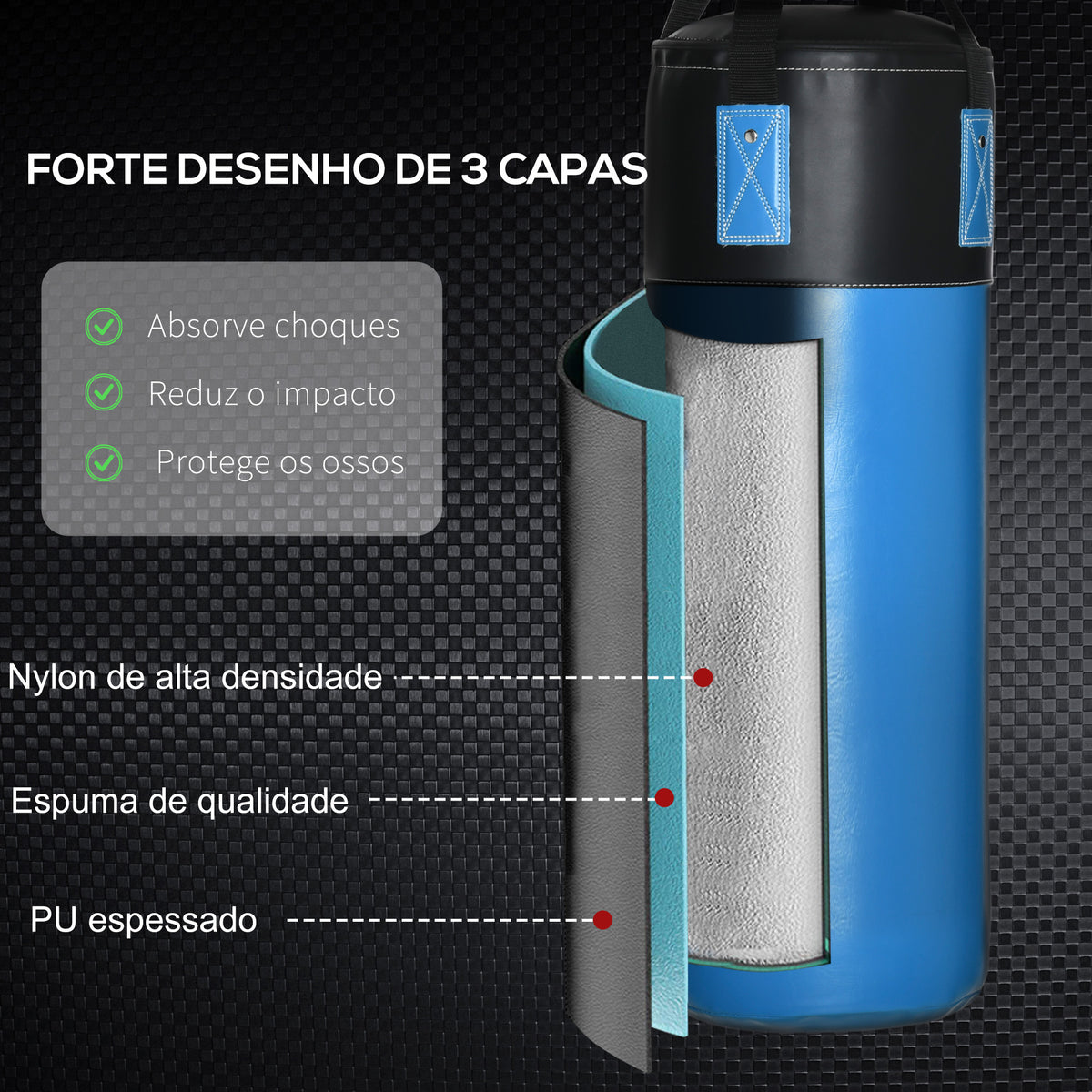 Saco de Boxe Profissional Puching Bag com Luvas de 8 oz Gancho e Bolsa de Armazenamento Saco de Areia de Treinamento para Adultos e Adolescentes Ø25x102 cm Azul — foto 4