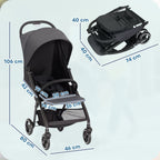 Carrinho de Bebé Dobrável com Encosto Reclinável Apoio para os Pés Ajustável Capota Cesto e Arnês de 5 Pontos Carga Máxima 15 kg 80x46x106 cm Cinza Escuro — foto 3