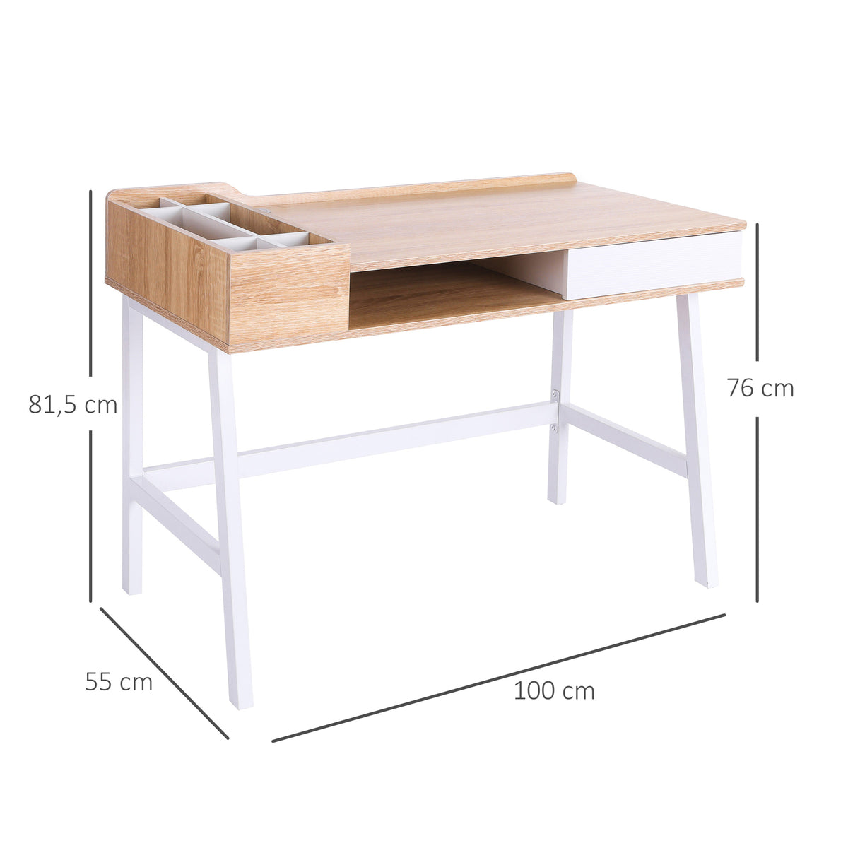 Secretária para Computador com Gaveta Prateleira Compartimentos Arrumação 100x55x81,5 cm Madeira e Metal — foto 3
