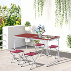 Mesa Maleta de Alumínio com 4 Bancos Conjunto para Acampamento Dobrável Portátil com Altura Ajustável Jardim Terraço 120x60x69cm Marrom e Vermelho — foto 2