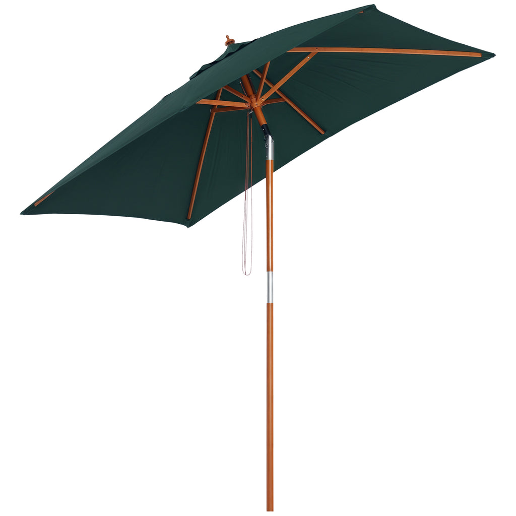Chapéu de Sol de Jardim 200x150x230cm Chapéu de Sol Retangular Inclinável com Polia Duplo Teto e Mastro Desmontável de Madeira para Terraço Pátio Verde — foto 1
