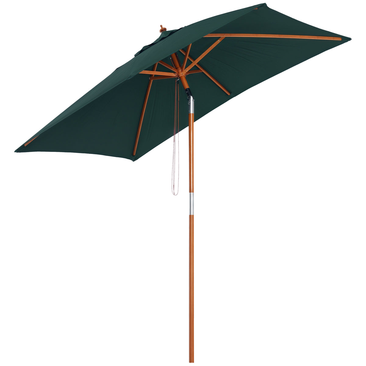 Chapéu de Sol de Jardim 200x150x230cm Chapéu de Sol Retangular Inclinável com Polia Duplo Teto e Mastro Desmontável de Madeira para Terraço Pátio Verde — foto 1