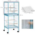 Gaiola para Pássaros com Rodas Gaiola Grande de 2 Níveis com Bandejas Removíveis Portas Comedouros Poleiros para Canários Periquitos 51,5x50x140 cm Azul e Branco — foto 3
