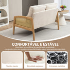 Sofá de 2 Lugares Estofado em Chenille Sofá Sala de Estar com 2 Almofadas Laváveis e Apoio para os Braços em Vime Sintético Sofá Pequeno Carga 240 kg 123x75x88 cm Bege — foto 7