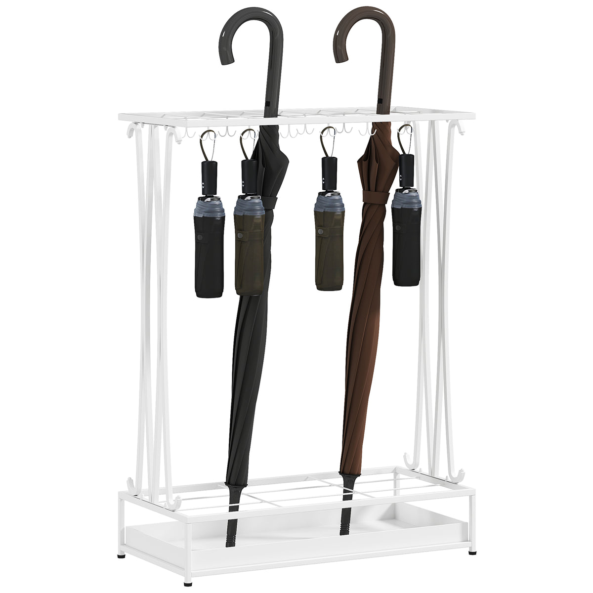 Suporte para Guarda-Chuva Moderno Retangular Suporte para Guarda Chuvas de Aço com 24 Ganchos 21 Espaços e Bandeja Recolhedora de Gotas Amovível para Entrada Escritório 50x24x68 cm Branco — foto 1