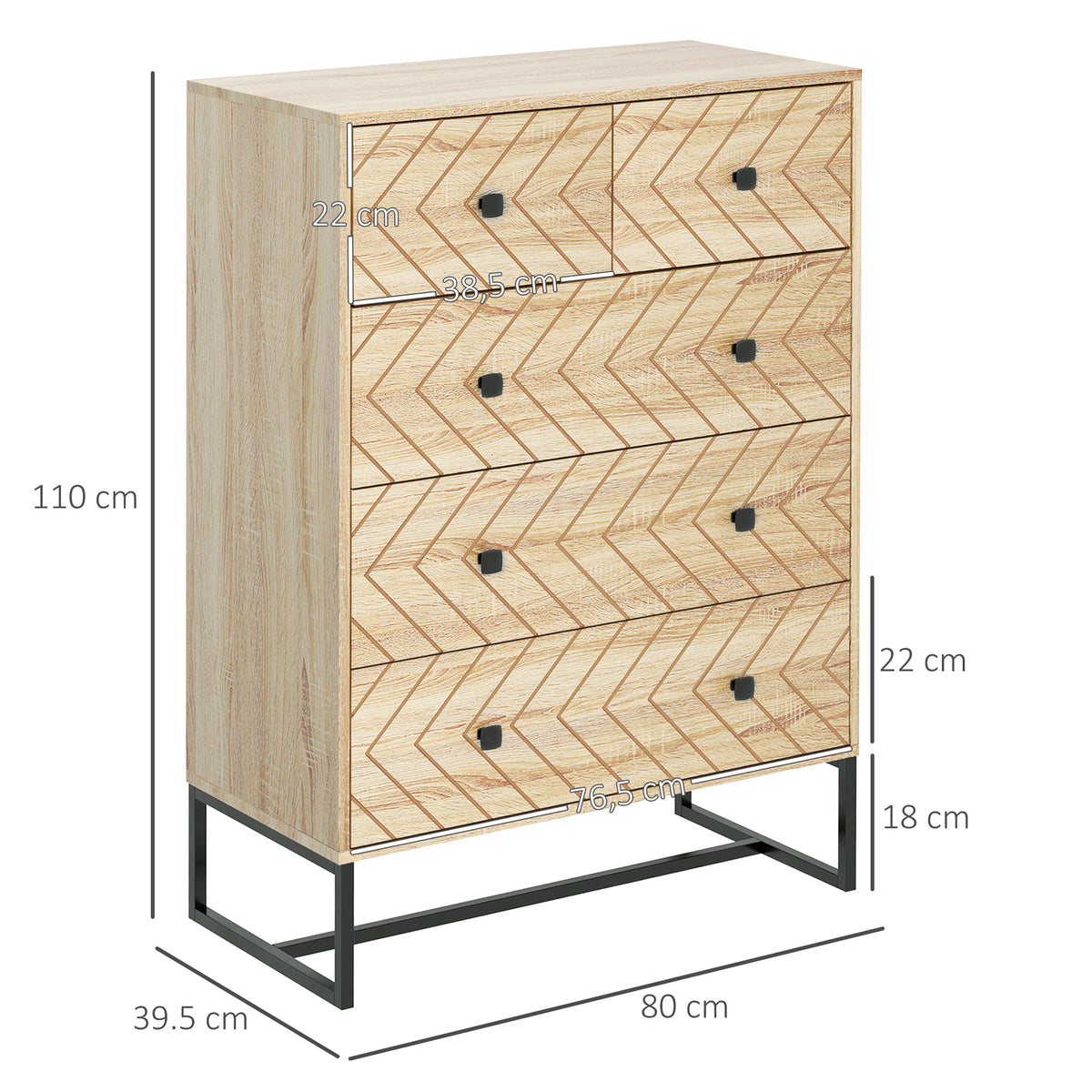 Cómoda com 5 Gavetas Estilo Retrô Móvel Auxiliar de Madeira para Sala de Estar Corredor 80x39,5x110 cm Madeira e Preto — foto 3