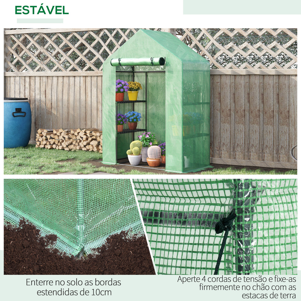 Estufa de Jardim 140x70x190cm Estufa com 4 Prateleiras Porta Enrolável Cobertura de PE 140g/m² e Estrutura de Aço para Cultivos de Plantas Flores Verde — foto 7