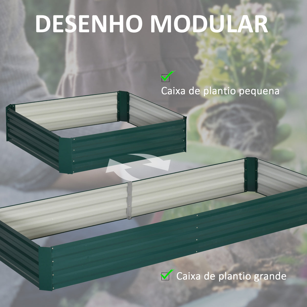 Floreira Exterior Grande Retangular em Aço Galvanizado, Horta Urbana para Plantas, Vaso Grande Exterior com Base Aberta, Resistente às Intempéries, 241x90,5x30 cm, Verde — foto 5