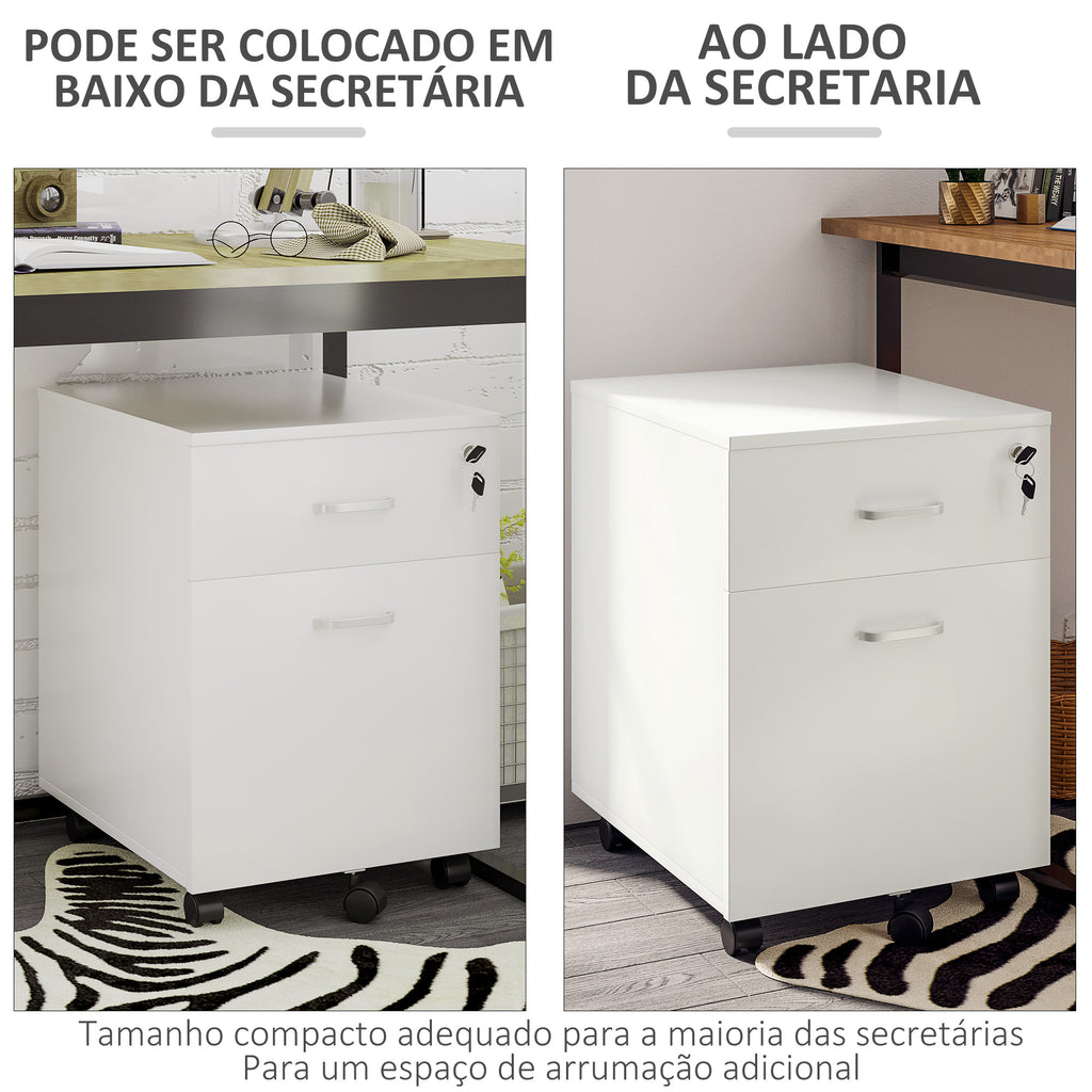Bloco de Gavetas de Madeira Móvel para Arquivos para Escritório com 2 Gavetas 5 Rodas e 2 Travões para Escritório Secretaria Casa 40x49x58 cm Branco — foto 5
