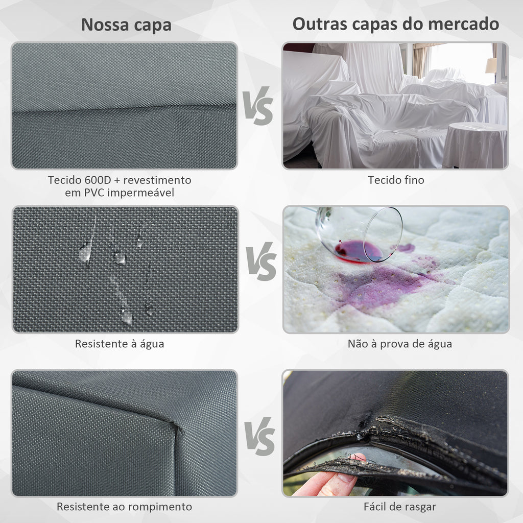 Capa Protetora para Móveis de Jardim Tecido Oxford 600D Impermeável Cobertura de Móveis Mesas Cadeiras Sofá de Exterior com Corda e Fivela 190,5x72x76cm Cinza — foto 6