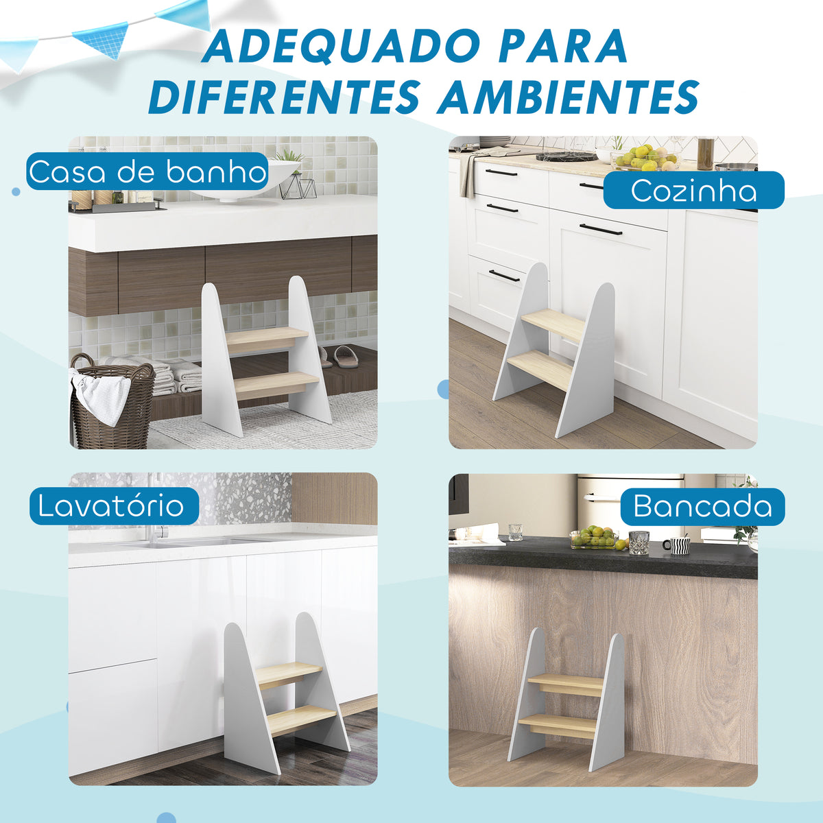 Banco para Crianças de 2 Degraus Torre de Aprendizagem Escada para Crianças acima de 3 Anos para Casa de Banho Cozinha Estante Dormitório 43x30x55 cm Branco — foto 4