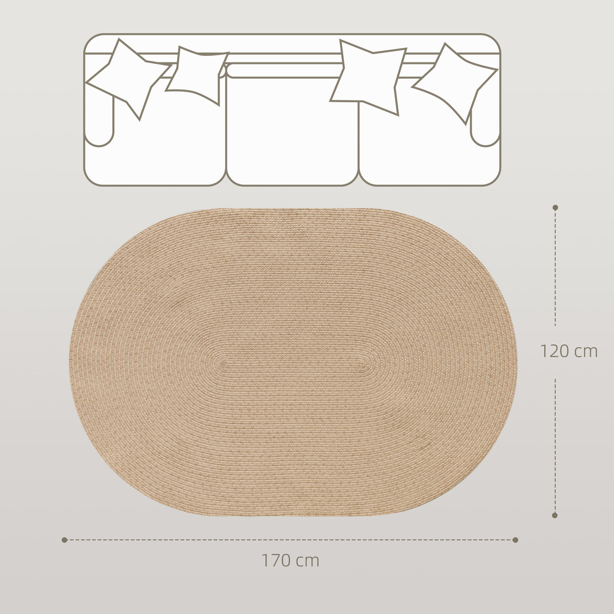 Tapete Oval para Sala de Estar 170x120 cm Tapete Lavável à Máquina Tecido à Mão Estilo Rústico Tapete para Sala de Estar Quarto Sala de Jantar Bege — foto 3
