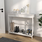 Mesa Consola Clássica com 1 Gaveta e 1 Prateleira de Armazenamento para a Entrada Mesa Auxiliar Sala de Estar Estilo Elegante 100x30x81cm Branco — foto 6