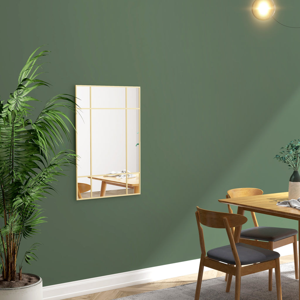 Espelho de Parede Retangular Espelho Estilo Janela 90x60 cm com Moldura de Metal Espelho Decorativo para Sala Quarto Entrada Dourado — foto 7