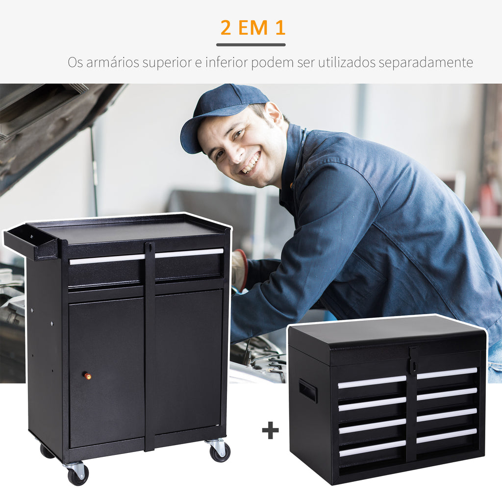 Carro de Ferramentas com Rodas Carro de Ferramentas Móvel com 5 Gavetas Armário de Armazenamento e Almofada Antiderrapante Carga 52kg para Garagem 60x28x104,5cm Preto — foto 4